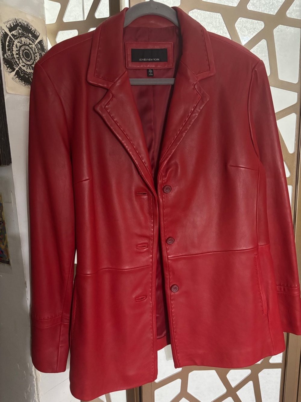Jones New York Bright Red Leather Blazer